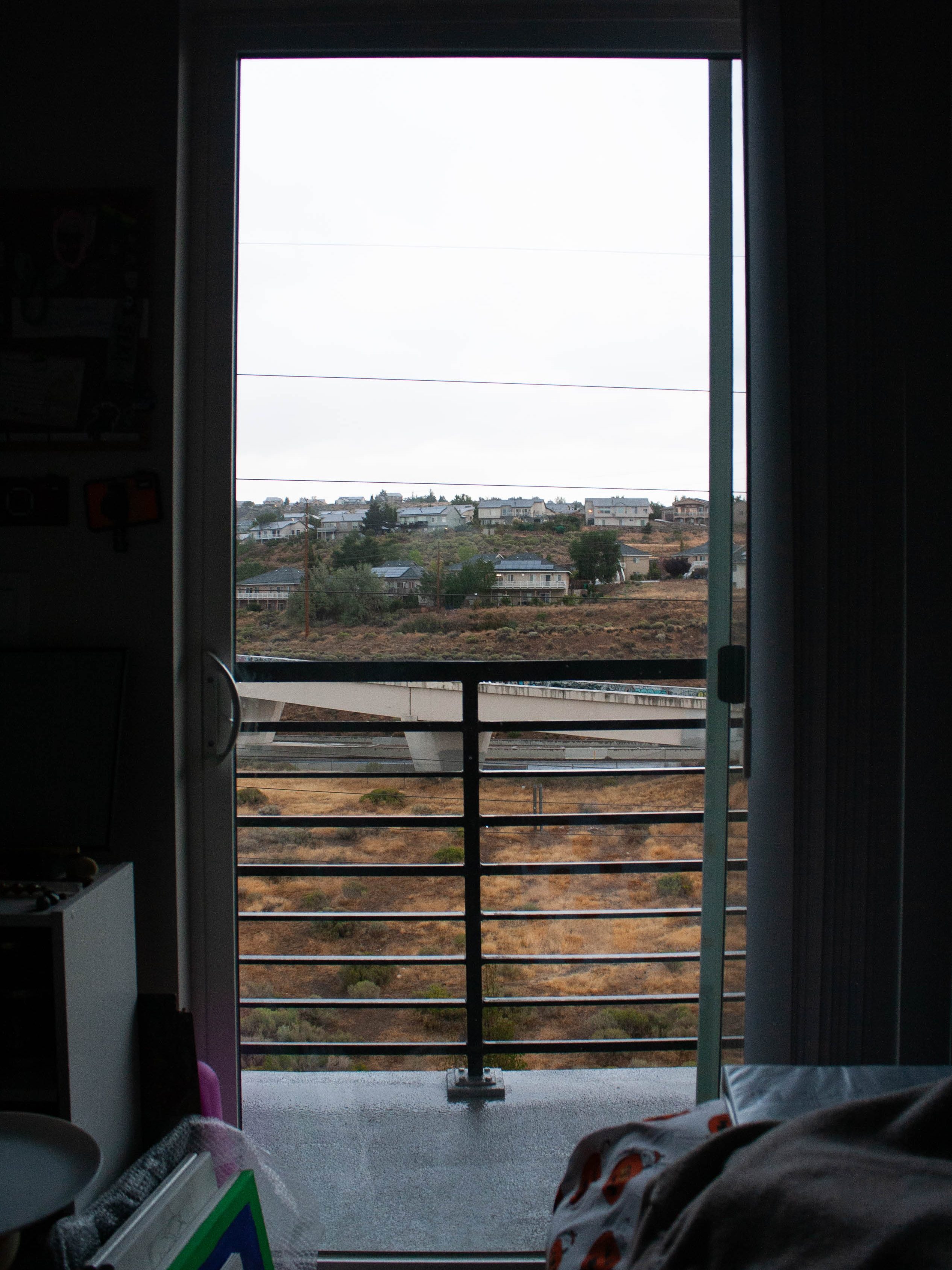 A view of the balcony entryway inside Katrina's room